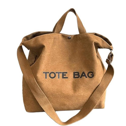 Canvas Retro Tote Bag - Large Capacity Commuter Handbag and Shoulder Bag - color: Coffee