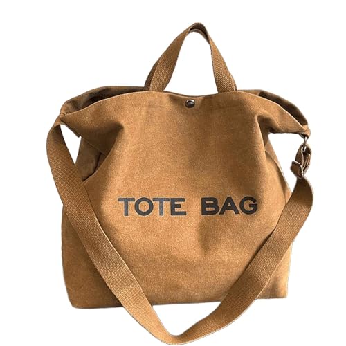 Canvas Retro Tote Bag - Large Capacity Commuter Handbag and Shoulder Bag - color: Coffee