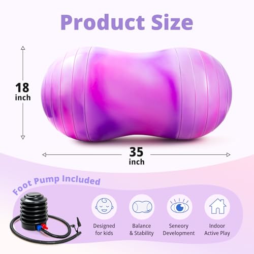 18''/20'' Peanut Ball for Kids & Adults, Anti-Burst Exercise Ball | Peanut Shaped Ball for Autism Sensory Training, Pregnancy & Physical Therapy, Yoga Balance Ball Chair for Fitness - color: Purple-pink, size: 18''(45cm*90cm)