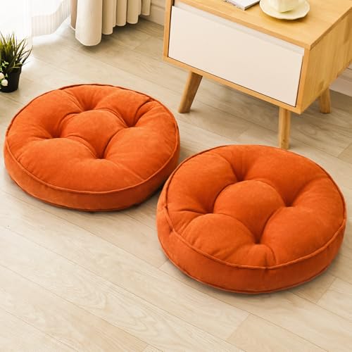 1 MIDDLE ONE Floor Pillow Set of 2, Memory Foam Floor Cushions for Adults, Large Meditation Pillow for Sitting, 22 x 22 Inches (Round | Orange) - color: Round | Orange