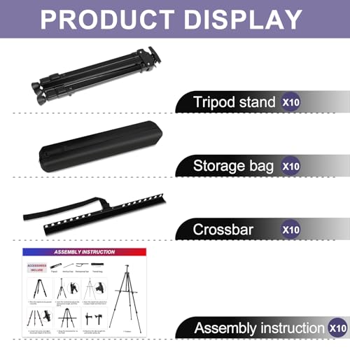 AROIC 10 Pack Painting Display Easel Stand Portable Adjustable Metal Tripod | Artist Canvases Height from 20 to 66 In Extra Sturdy for Table-Top/Floor Painting, Drawing, Black with 10 Storage Bag - style: 10P