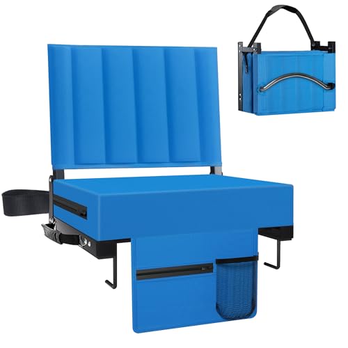 Aliphon Stadium Seat for Bleachers with Back Support and Cushion, Bleacher Seats with Shoulder Strap and Cup Holder, Padded Portable Folding Comfort Stadium Chair, for Sports Events, Blue (1pcs) - color: Blue, size: 1 pcs