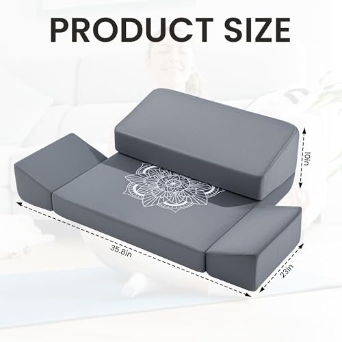 HOMBYS Large Meditation Cushion Foam Meditation Pillows for Sitting on Floor, Yoga Pillow for Adult, Meditation Mat with 2 Knee Cushions and Hip Support-3 Shapes for Different People - color: Grey