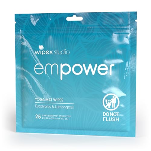 Wipex Studio Empower Yoga Mat Cleaner Wipes 25ct Zip Pack, Ultra Thick and Textured, Lemongrass Eucalyptus Scent, Natural Choice for Yoga, Pilates, or Any Movement Practice - size: 25 Count (Pack of 1)
