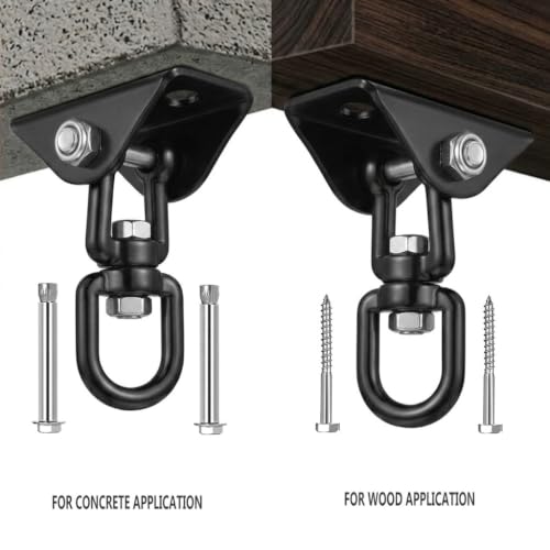 Hammock Hanging Kit, Stainless Steel Hammock Hooks Heavy Duty Hardware 360°Rotating 1300 lb Capacity Swing Ceiling Hook Snap for Hanging Chair Stand,Seat, Tree,Yoga,Gym, Porch(1, Black) - color: Black