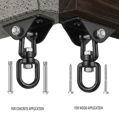 Hammock Hanging Kit, Stainless Steel Hammock Hooks Heavy Duty Hardware 360°Rotating 1300 lb Capacity Swing Ceiling Hook Snap for Hanging Chair Stand,Seat, Tree,Yoga,Gym, Porch(1, Black) - color: Black