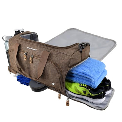 Ultimate Gym Bag 2.0: The Durable Crowdsource Designed Duffel Bag with 10 Optimal Compartments Including Water Resistant Pouch - color: Brown, size: Medium (20")