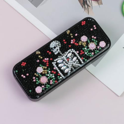 FlyingMage 5D Diamond Art Painting Kit for Adults Beginner, Small DIY Diamond Dots Gem Art Painting Mosaic Kits, Cute Hard Shell Sunglasses Eyeglasses Glasses Case for Women Teen, Flower Skull - color: Black Skull
