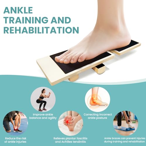 Single Leg Balance Board for Physical Therapy, Ankle Stability Board, Foot and Ankle Strengthener for Training, Axis Board, Wooden Achilles Stretch Board for Gym&Home