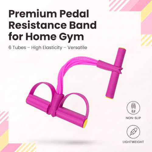 Pedal Resistance Bands with Handles, Upgrade Multi Function Pedal Training Band, 6-Tubes Natural Rubber Foot Pedal Resistance, Fitness Bands for Full Body, Abdomen, Waist, Arm, Leg - color: pink