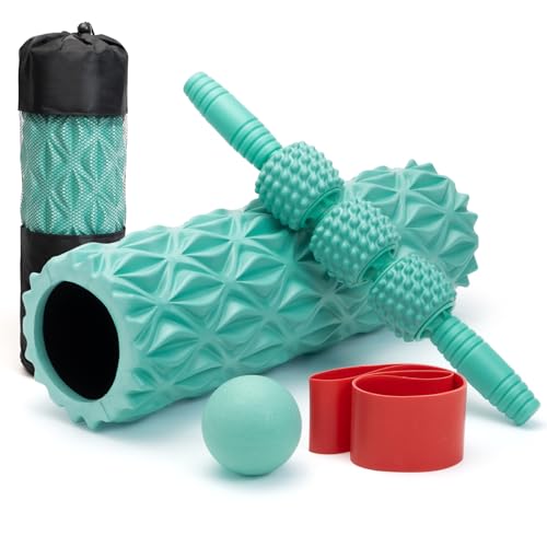 5 in1 Foam Roller Set High Density 15" Foam Roller for Muscle Recovery - color: Pure Turquoise