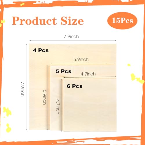 15-Pack Unfinished Wood Canvas Boards for Painting, 3 Sizes - Wooden Panels for DIY Art, Home Decor, and Craft Projects