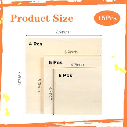 15-Pack Unfinished Wood Canvas Boards for Painting, 3 Sizes - Wooden Panels for DIY Art, Home Decor, and Craft Projects
