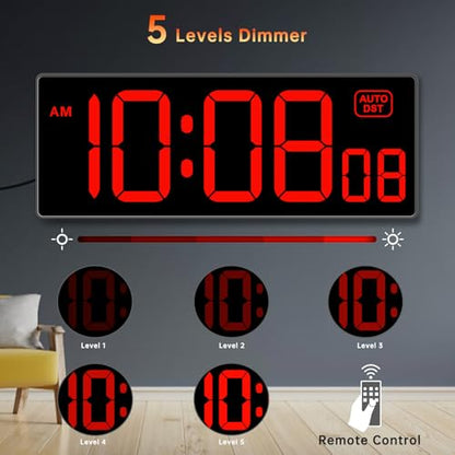 Soobest Digital Wall Clock with Seconds for Gym | Remote Countdown Timer, Large LED Display, 5 Dimmer (10.2 Inch Red) - color: 10.2“ Red