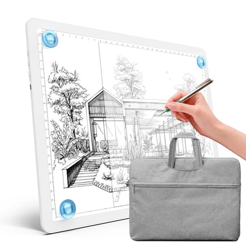 Heanolier A4 Tracing Light Box with Bag,Super Bright Magnetic Light pad with Side Buttons, Adjustable(2200-11000Lux) Corded Light Table for Tattoo,Drawing,Light Board for Diamond Painting(White) - color: White, size: A4 with Bag