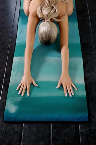 Eunzel Hot Yoga Mat Towel with Grip Dots, Printed Design 72" x 24" | Grip Dot Non Slip, Printed Microfiber Design, Sweat Absorbent, Hot Yoga & Pilate - color: Teal Flow