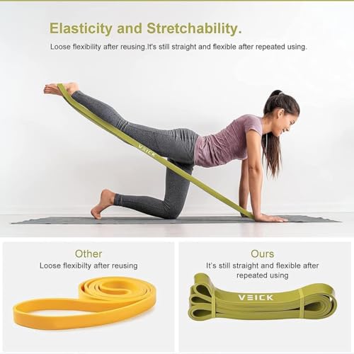 VEICK Pull Up Assist Resistance Bands for Home Gym | 100% Natural Latex, Non Slip Leather Texture, Space Saving, Full Body Training for Men Women - color: Green Set of 5
