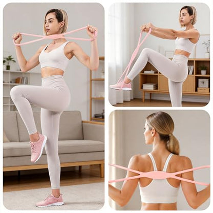 2Pack Figure 8 Resistance Bands for Women, 8 Shaped Rubber Exercise Band for Arms, Back, Shoulder Stretch with Handles, 15 Lbs Fitness Band for Home Yoga Gym Workout