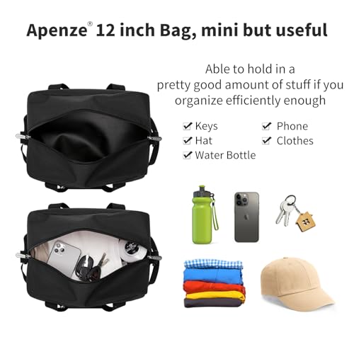Apenze Small Gym Bag,12 inch Carry On Bag - color: Black, size: 12 inch