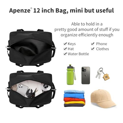 Apenze Small Gym Bag,12 inch Carry On Bag - color: Black, size: 12 inch