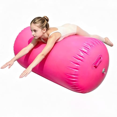 Air Roller Gymnastics, 47.2x23.6"/47.2x31.5" Inflatable Air Tumble Barrel, Back Handspring Training Gymnastics Barrel for Tumbling Cheerleading Yoga Gym with Manual Air Pump Indoor&Outdoor Use - color: Red, size: 47.2 x 23.6 inches