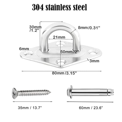 TooTaci Hammock Hooks Heavy Duty, M8 304 Stainless Steel Pad Eye - size: M8 + Screw Bolts (18pcs Kit)