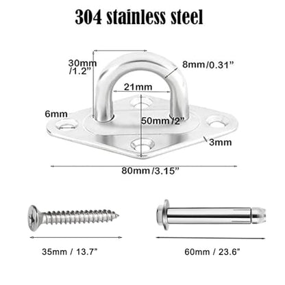 TooTaci Hammock Hooks Heavy Duty, M8 304 Stainless Steel Pad Eye - size: M8 + Screw Bolts (18pcs Kit)