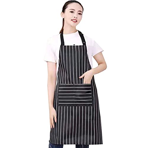 RUIBOLU Adjustable Bib Apron with 2 Pockets Cooking Kitchen Cotton Aprons for Women Men Chef Restaurant BBQ Painting - color: Black Stripes