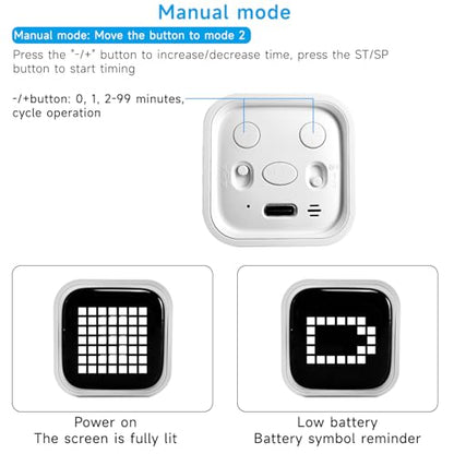 Qumox Digital Cube Timer, Rechargeable Flip Timer with Gravity Sensor & Manual Mode, 5/10/30/60 Minute Countdown, USB-C, LED Display, Vibration & Sound Alerts for Study, Work, Cooking, Fitness