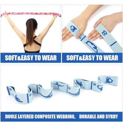 Elastic Yoga Stretching Strap with Loops, CEILIWEN Stretch Straps for Physical Therapy, Pilates Stretch Band, Elastic Exercise Bands, Leg Stretching Strap, Stretch Resistance Bands for Exercise - color: 8 Loops - Blue & Pink