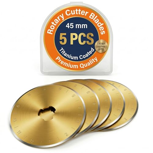 5 Pack 45mm Rotary Cutter Blades, Titanium Coated SKS-5 | Replacement Rotary Blade for Fabric, Sewing, Quilting, Arts & Crafts, Compatible with Olfa and Fiskars, Sharp and Durable
