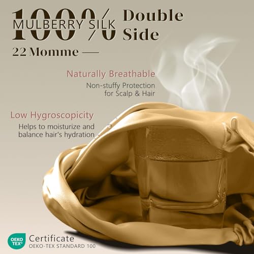 ZIMASILK 22 Momme 100% Mulberry Silk Bonnet for Sleeping Women, Gold - color: Gold