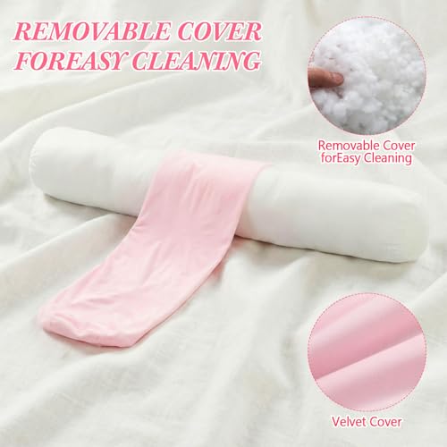 Chunful Body Pink Pillow for Adults 47" x 7.87" Long Lumbar Bolster Pillow with Removable Flannel Cover Pink Round Body Roll Cylinder Cushion for Bed Sofa Sleeping Lumbar Support