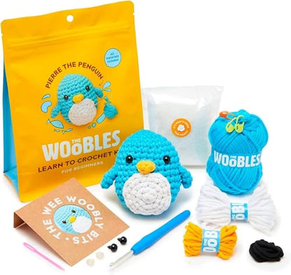 The Woobles Crochet Kit for Beginners - Pierre The Penguin | As seen on Shark Tank, Kit includes: Easy Peasy Yarn, pre-started piece, hook, safety eyes, stuffing, video tutorials, gift - color: Pierre The Penguin