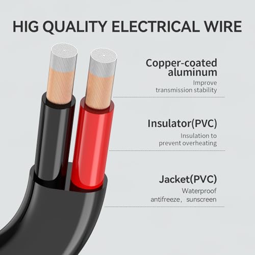 10 Gauge 2 Conductors 50FT Electrical Wire, Flexible Low Voltage PVC Copper Clad Aluminum Extension Cord for Car Speaker Wire, Car Lighting, LED Wire, Outdoor Lighting, Residential Wiring, 12V/24V DC - size: 50FT, style: 10AWG