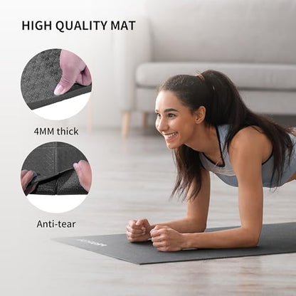 PROIRON Foldable Yoga Mat 0.24"/0.16" for Home Workout & Travel, Non Slip Travel Yoga Mats with Carry Bag, Packable Yoga Mat for Home Gym, Pilates, Fitness,Stretching - color: (0.16" PVC) Black