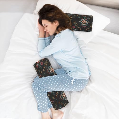 Black Boho Flower Neck Roll Pillow Bolster Round Health Memory Foam Long Cervical Cylinder Pillows with Removable Washable Cover for Body Bed Legs Back Yoga - color: Black Boho Flower