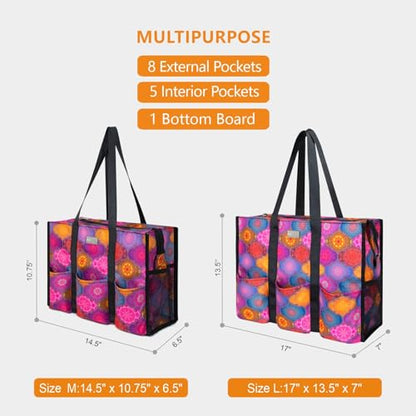 TOPDesign Utility Water Resistant Tote Bag with 13 Pockets, Zipper Closure - color: Yoga Totem, size: Medium