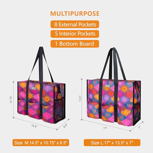 TOPDesign Utility Water Resistant Tote Bag with 13 Pockets, Zipper Closure - color: Yoga Totem, size: Medium