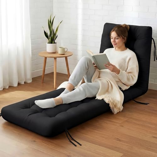 Vercraft Long Floor Cushion Large Floor Cushion with Brushed Cotton 74.8 x 27.5 x 3.15 in Jumbo Lounger Pillow for Outdoor Indoor Bay Window Meditation Yoga Reading Sleeping(1 Pc,Black) - color: Black