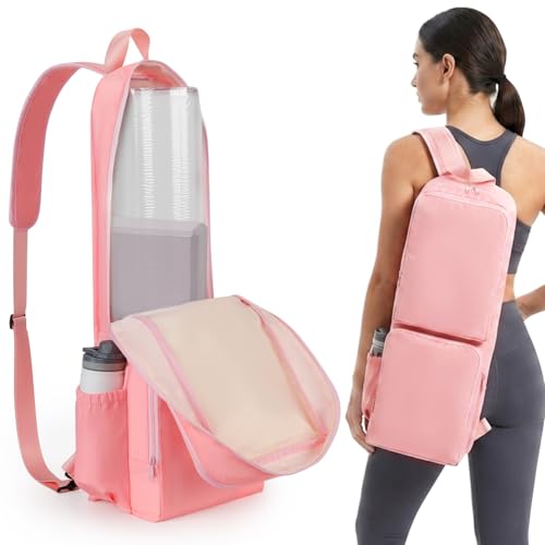 VISEMAN Yoga Mat Bag Carrier Waterproof Yoga Backpack with Multi Pockets, Lightweight Adjustable Yoga Bag for Mat, Yoga Blocks, Yoga Accessories - color: Pink