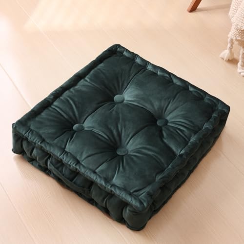 Square Floor Pillows, Large Floor Cushion for Adults Kids, Meditation Floor Pillow Seating Cushion with Shredded Memory Foam and Silk Wadding, 20"x20"x5" Dark Green - color: Dark Green, size: 1 Pack