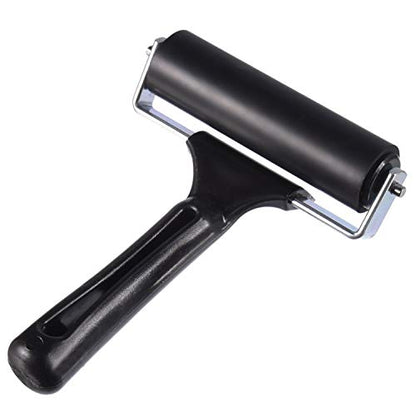 2 Pcs Rubber Roller, Hard Rubber Brayer Glue Roller for Construction Tools Printmaking Stamping Wallpaper Gluing Application, 3.8" and 2.2" (Black)