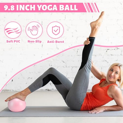 RoundFunny Pilates Ring Circle Set 18 Pcs Exercise Equipment Accessories for Women Workouts Pilates Ball Stretching Strap Magic Circle Yoga Ring Gym Back Bag Resistance Band Anti Slip Socks - color: Pink