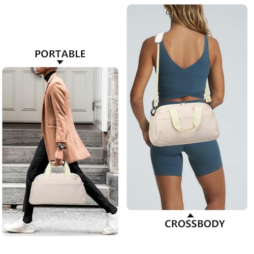 14 inch Small Gym Bag for Women & Men, Mini Duffel Bag for Travel Sports Lightweight Carry On Bag (Beige) - color: Beige