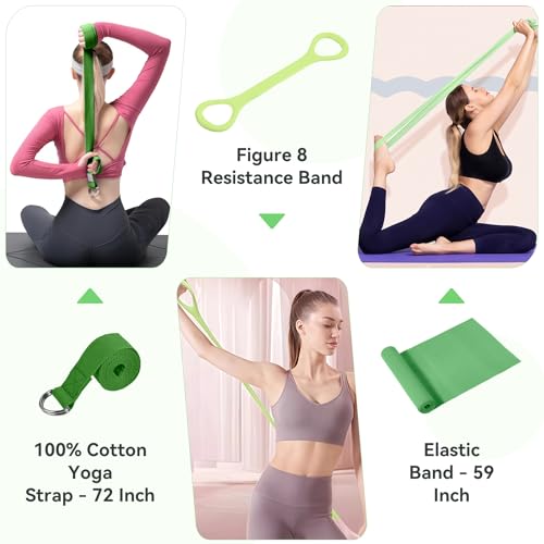 HASHMUST Pilates Ring Kit 12 PCS for Women, Home Workout Equipment with Magic Circle, Mini Exercise Ball, Resistance Bands, Massage Lacrosse, Yoga Strap, Full-Body Fitness Set for Toning & Gift - color: Green
