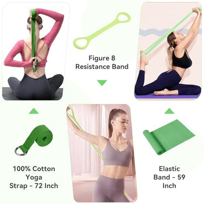 HASHMUST Pilates Ring Kit 12 PCS for Women, Home Workout Equipment with Magic Circle, Mini Exercise Ball, Resistance Bands, Massage Lacrosse, Yoga Strap, Full-Body Fitness Set for Toning & Gift - color: Green