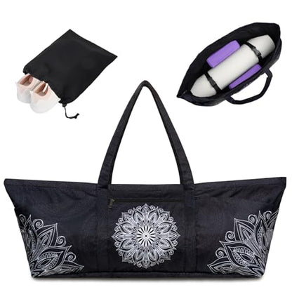 Yoga Mat Bag Yoga Mat Carrier with Shoes Compartment & Wet Pocket Pilates Bag with Zipper Pockets & Yoga Mat Holder Strap Yoga Bags and Carriers Fits All Your Stuff - color: Mandala Black