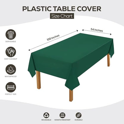 Utopia Kitchen Plastic Table Cloth Disposable [Green, 6 Pack] | Rectangle Tablecloth Waterproof Stain Resistant Party Table Cover - color: Green, size: 54X108 Inch - 6PC