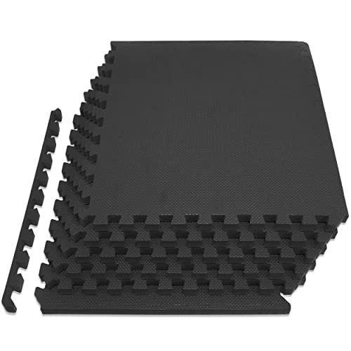 ProsourceFit Weaved Pattern Extra Thick Exercise Puzzle Mat ¾-inch, EVA Foam Interlocking Tiles for Protective, Cushioned Flooring for Home and Gym Equipment; Black, 24 SQ FT, 6 Tiles - color: Black, size: 6 Pack (24 SQ FT)